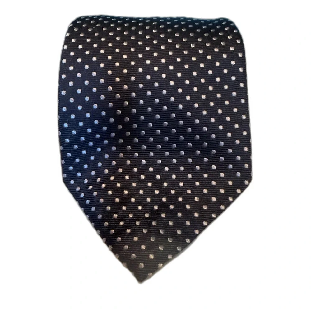 Marco Cellini Silk Tie Navy and Silver Polka Dot Made in Italy